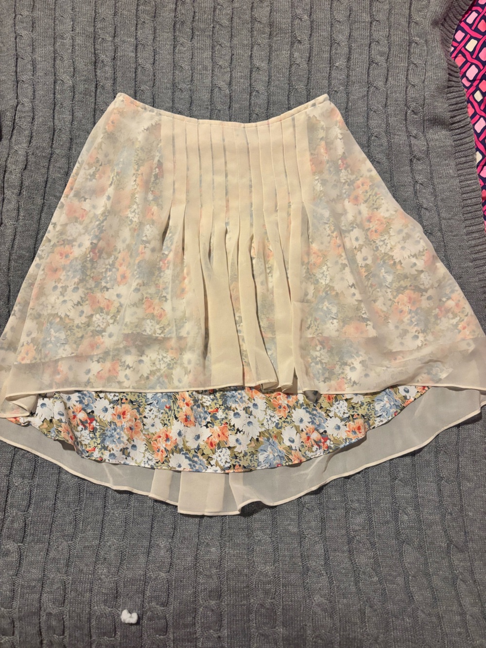 Ryu Floral Mixed Print Pleated Chiffon Midi Skirt Size M